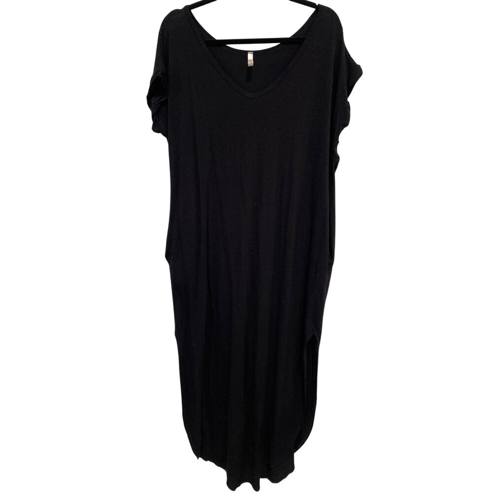 Red Lolly Maxi Dress Size Small V Neck Short Sleeve Curved Hem Solid Black Chic